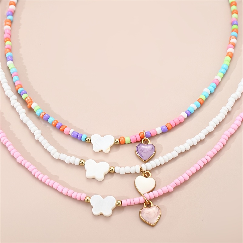 3pcs Qpeach Butterfly & Heart Pendant Box Chain Set